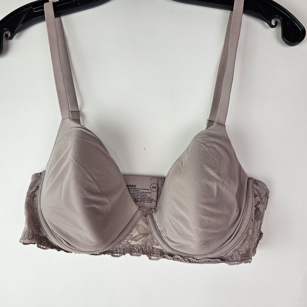 No Boundaries BEIGE T-SHIRT BRA Underwire LACE SIDES & BACK Soft‎ Cup SIZE 36C